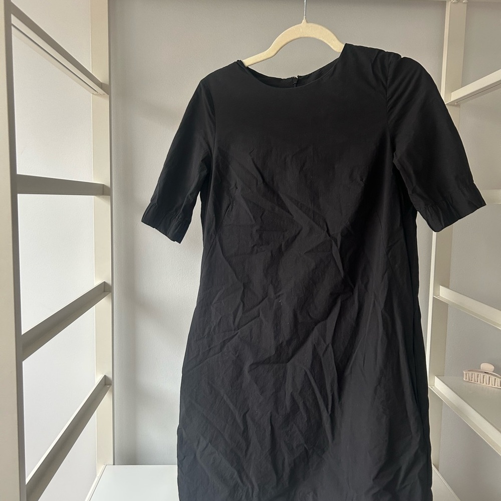 COS Black Sheath Midi Dress with pockets